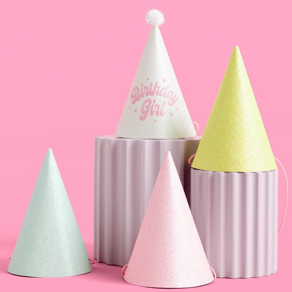 4004 Birthday Party Hats - Fits Adult + Child - Pastel Rainbow Bday Party
